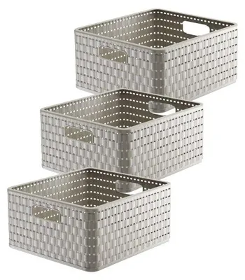 Produktbild von Rotho 3er Set Aufbewahrungsboxen 14L Country - Organizer je 32,8 x 30 x 16 cm - Kunststoffbox in Rattan-Optik - Küchen Stapelbox aus Kunststoff