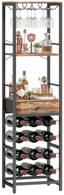 Produktbild von Bar Möbel - Weinschrank aus Holz - 12 Flaschen - Glashalter - Flaschenschublade - Rustikal Braun