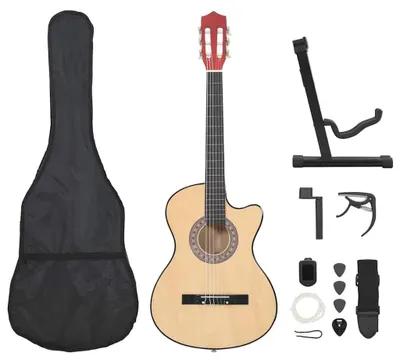 Produktbild von Gitarrenset ca. 96 cm - Akustische Westerngitarre Cutaway - 6-saitig für Einsteiger - 12-teiliges Set - Basswood-Korpus - Armeegrün