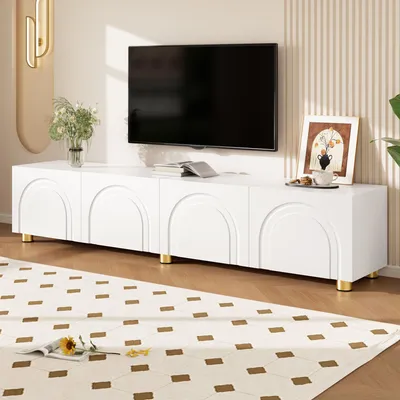Produktbild von STILVORA TV-Schrank Lowboard mit Bogenrelief und 4 Türen, Fernsehbank mit Stauraum, Fernsehschrank mit Metallfüßen