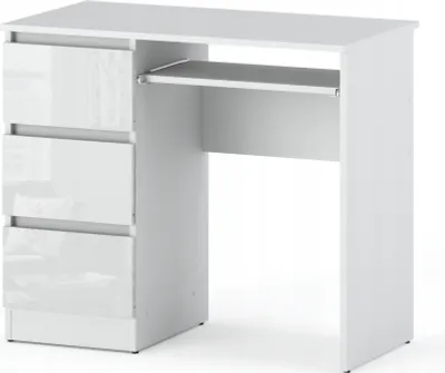 Produktbild von STIV Möbel | Schreibtisch 90x50x77 cm Weiß Matt/Weiß Hochglanz | Computertisch mit 3 Schubladen links & Tastaturauszug