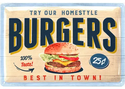 Produktbild von Retro Blechschilder Küche, BURGERS Rezepte, Blechschild grillen, BBQ Grill Schild, Retro Deko Vintage, Grillplatz, Garten, Bar, Küchen Deko