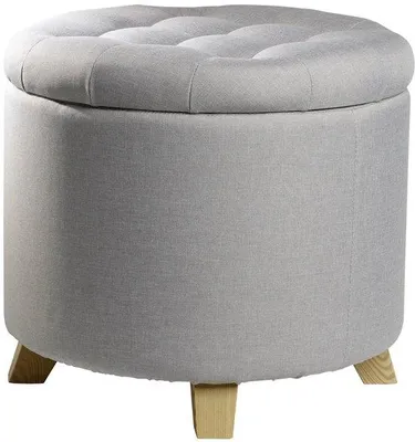 Imagen del producto de Azomor®: Puf de almacenamiento redondo con tapa removible y cómodo asiento, en color gris