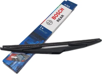 A Bosch rear windshield wiper and its packaging are displayed on a white background.