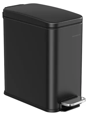 Produktbild von SONGMICS Kosmetikeimer, 10 Liter, Mülleimer Bad, mit Deckel, Tretmülleimer, Abfalleimer klein, schmal für kleine Räume, Stahl, Softclose, schwarz LTB561B10