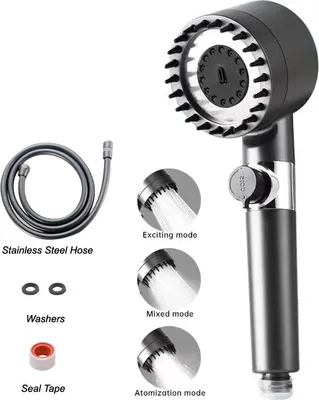 Produktbild von INF Druckverstärkende Filter Duschkopf Set: Handbrause & Schlauch, Schwarz