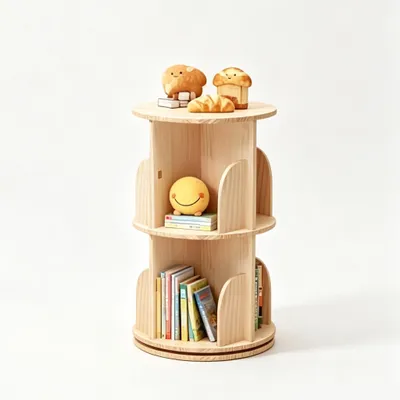 Produktbild von Drehbücherregal 360 Grad drehbar 39x39x67 cm Massivholz Rundregal 2 Ebenen Bücherregal Standregal für Wohnzimmer Schlafzimmer Kinderzimmer