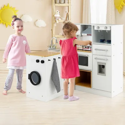 Produktbild von Kinder-Küchenset Spielküche mit Licht Hocker Kaffeemaschine Wasserspender Herd