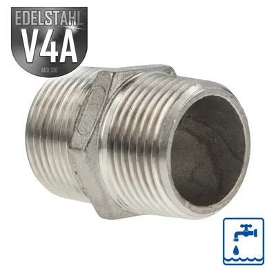 Produktbild von ES Doppelnippel Edelstahl V4A (AISI 316), AG/AG 1/2 Zoll - Typ 280