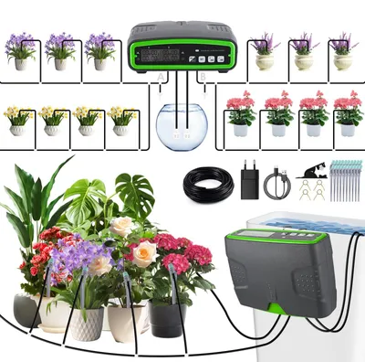 Bewässerungsset für 20 Pflanzen, Doppelpumpe, Timer, einstellbar
