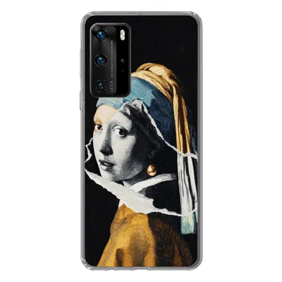 Produktbild von MuchoWow® Handyhülle Schutzhülle Hülle für Huawei P40 Pro Mädchen mit Perlenohrring - Gold - Schwarz - Weiß Silikon Softcase Handy Hülle - Schutz
