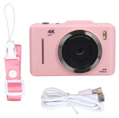 Produktbild von 4K-Digitalkamera, 48 MP, 2,8-Zoll-IPS-HD-Bildschirm, 16-facher Zoom, Autofokus, tragbares Taschenvideo für Reise-Vlogging, Pink