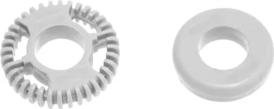 Two white plastic parts for a milk frother, shown against a white background.