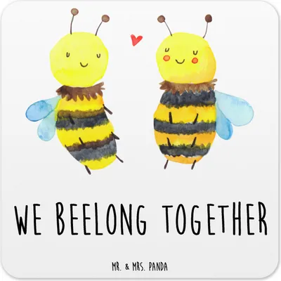 Produktbild von Mr. & Mrs. Panda Tischuntersetzer Biene Verliebt 10er Set - Weiß - Geschenk, Untersetzer Gläser, für, Glas-Untersetzer, Tassenuntersetzer, coaster, Getränke