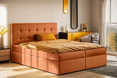 Produktbild von Kaiser Möbel Boxspringbett mit matratze und bettkasten, Schlafbett LUDANO stoff Noel 200x200 cm Orange H3