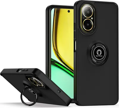 Obrázek produktu pro Pouzdro pro Realme C67 4G matné průsvitné TPU pouzdro s prstencovým držákem a stojánkem Černý