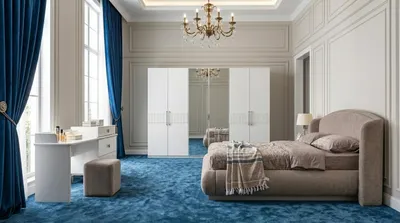 Zdjęcie produktu dla Komplet do sypialni: łóżko, szafa, komoda. Styl: nowoczesny, minimalistyczny