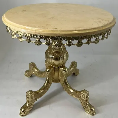 Produktbild von Casa Padrino Luxus Barock Beistelltisch Creme / Gold Ø 60 x H. 48 cm - Runder Messing Tisch mit Marmorplatte - Luxus Möbel im Barockstil - Barock Möbel - Luxus Qualität -  Italy