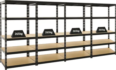 Produktbild von Mega Deal | 4x Schwerlastregal Tiger | HxBxT 180x90x60 cm |  Fachlast 265kg | Schwarz
