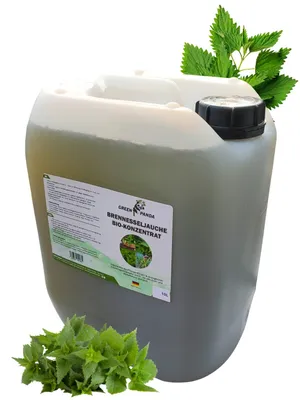 Produktbild von GreenPanda Brennnessel Jauche 10 Liter - Brennnessel Sud -  Pflanzenstärkungsmittel - Biodünger flüssig - Garten-Pflanzendünger - Brennnesseljauche