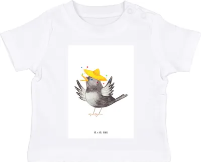 Produktbild von Mr. & Mrs. Panda Babyshirt Rabe Sombrero 12. - 18. Monat - Weiß - Geschenk,  T-Shirt, Motivation, Baby Jerseyshirt, Baumwollshirt, Vogel, Elster, Lustige Sprüche