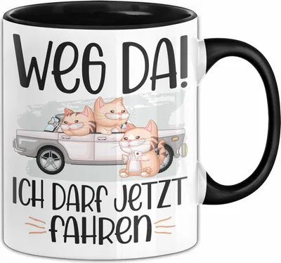 Produktbild von Führerschein Bestanden Geschenk Tasse Bestandener Führerschein Weg Da Fahrschule Kaffee-Becher (Schwarz)