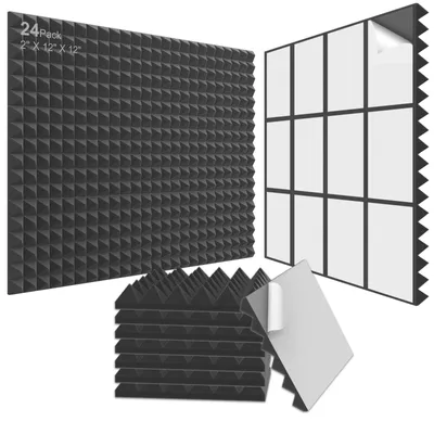 Productafbeelding van 24 stuks piramide geluidsdichte schuimpanelen, 2" x 12" x 12"