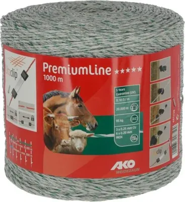 Obrázok produktu pre AKO Weidezaunlitze PremiumLine 1000 m weiß/grün, dicke PE-Fäden