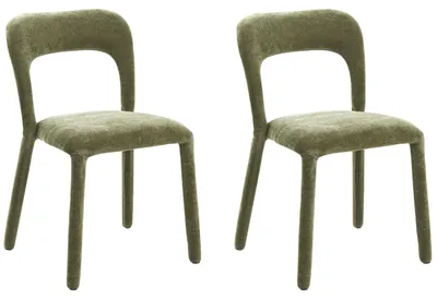 Produktbild von BELIANI Esszimmerstuhl 2er Set Grün Chenille Gepolstert ohne Armlehnen Modernes Vintage Retro Design Stuhl für Esszimmer Küche