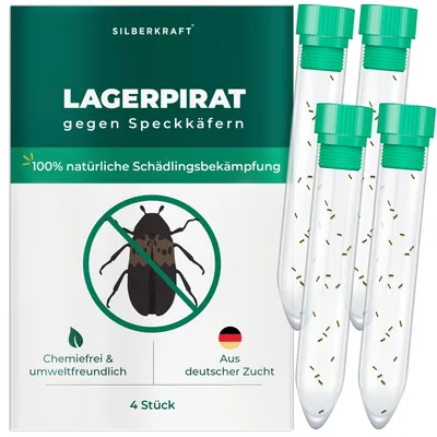 Produktbild von Silberkraft Lagerpiraten zur Bekämpfung von Speckkäfern - Nützlinge gegen Teppichkäfer & Vorratsschädlinge - hochwirksam - 4 Stück