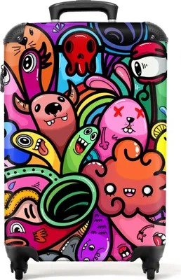 Obrázek produktu pro NoBoringSuitcases.com® Kufr Příruční zavazadlo Trolley Rolling suitcase Malý cestovní kufr na 4 kolečkách - Design - Monster - Rainbow - Funny - Girls - Boys - Cabin Size < 55x40x23 cm & 55x40x20 cm - Foto kufr - Cabin suitcase - Board luggagePříruční zavazadlo Kufr 55x35x20 cm, 36L,