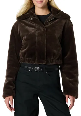 Immagine prodotto di Giacca oversize in ecopelliccia con colletto, modello "Relaxed-Fit" da donna, colore scuro