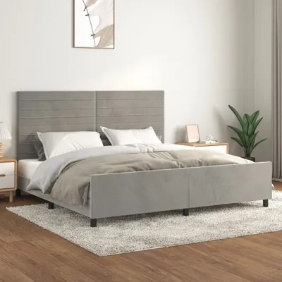 Produktbild von Bettgestell mit Kopfteil Hellgrau 200x200 cm Samt