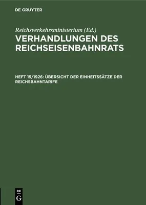 Produktbild von Übersicht der Einheitssätze der Reichsbahntarife