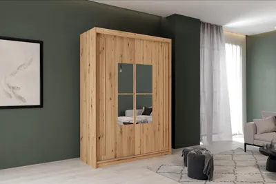 Produktbild von Krudox JAM Schiebetürenschrank Votan mit Votan-Lamellen und Spiegel 150x216x62 cm Kleiderschrank mit 2 Kleiderstangen