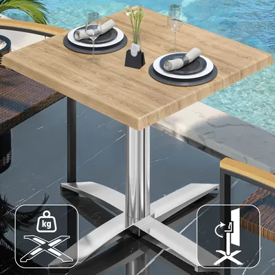 Produktbild von WTG | Bistro Außen Tisch | B: T: H: 60 x 60 x 75,5 cm | Eiche / Aluminium | Quadratisch | Klappbar + Zusatzgewicht | Bistro Tisch Gastro Tisch