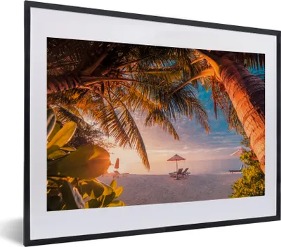 Produktbild von MuchoWow® MuchoWow® Gerahmtes Poster Strand - Palme - Meer 40x30 cm - Poster mit zchwarzem Bilderrahmen - Bilderrahmen - Poster im Rahmen