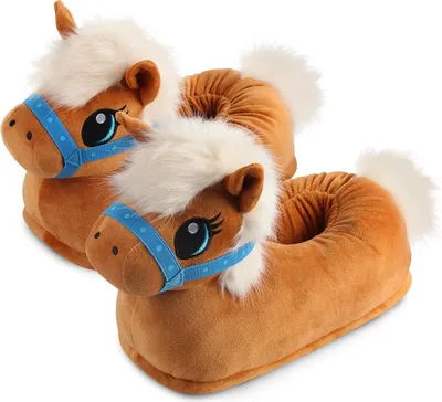 Produktbild von Corimori Süße Plüsch Hausschuhe (10+ Designs) Pony „Josy“ Slipper Einheitsgröße 34-44 Uni Pantoffeln Hell-Braun