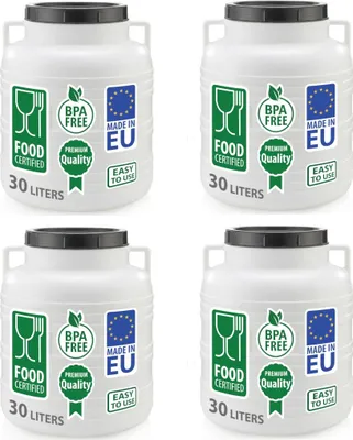 Produktbild von 4er Set Weithalsfass Sauerkrautfass Fasssilage Regen Fass Gepäcktonne Camping 30 Liter mit Deckel weiß