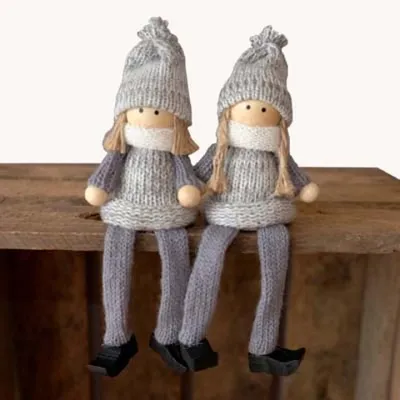 Produktbild von 2er Set Kantenhocker Wichtel grau Winter Weihnachten Dekoration