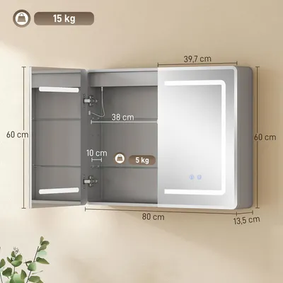 Produktbild von HOMCOM Spiegelschrank Bad mit LED-Beleuchtung und Doppelseitigen Spiegeln Silber