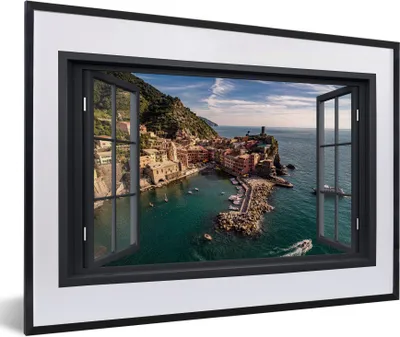 Produktbild von MuchoWow® MuchoWow® Gerahmtes Poster Aussicht - Insel - Boot 60x40 cm - Poster mit zchwarzem Bilderrahmen - Schlafzimmer - Plakat in Rahmen - Drucken