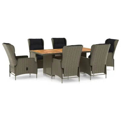 Immagine prodotto di vidaXL set da pranzo da giardino 7 pezzi con cuscini in poly rattan marrone