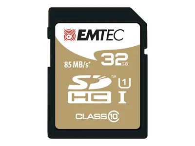 Produktbild von Emtec ECMSD32GHC10GP, 32 GB, SDHC, Klasse 10, 85 MB/s, 21 MB/s, Schwarz, Braun