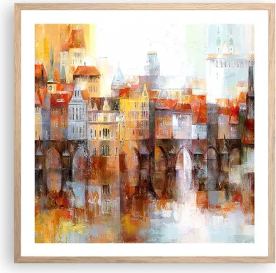 Produktbild von Gerahmtes Poster - Rahmen in heller Eiche - Stadt Mietshaus - 60x60 cm - Wand Bild - Wanddeko - Wandbilder - Kunstposter - Wandposter - Bilderrahmen - Bilder - Kunstdruck - Wandbild - P2NAC60x60-3476