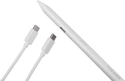 Image de Tucano Active Stylus 2 – Conçu pour l'iPad (2018 et ultérieurs) – Supporte le rejet de la paume et l'inclinaison – Activation sans Bluetooth par double-clic - Blanc