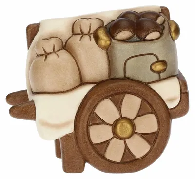PC-Wagen mit Kastanien, Keramik, 8,5 x 5,5 x 7,3 cm, mehrfarbig