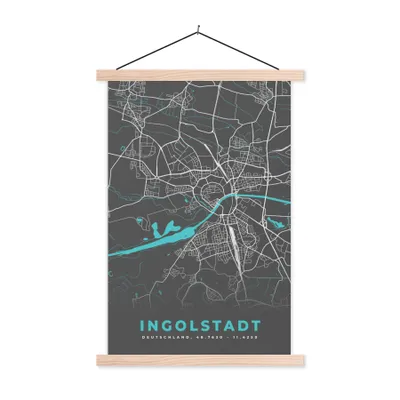 Produktbild von MuchoWow® Textilposter Deutschland - Blau - Ingolstadt - Stadtplan - Karte 120x180 cm mit holzfarbenen Rahmen - Textil-Plakat