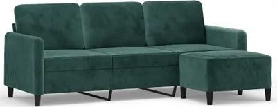 Image de Canapé à 3 places avec repose-pieds Vert foncé 180 cm Velours