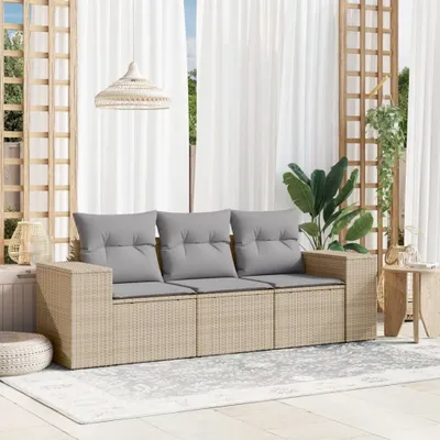 Produktbild von 3-tlg. Garten-Sofagarnitur mit Kissen Beige Poly Rattan 3254596
